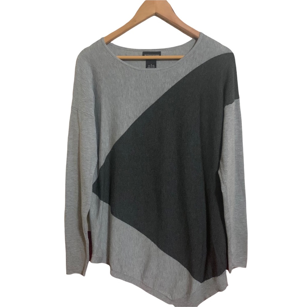 Sutton Studio Asymmetrical Geometrical Sweater in Grey and Black M